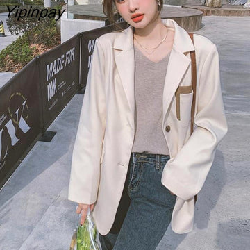 Yipinpay 2023 Autum Oversize Full Sleeve Women Blazer Office Lady Patchwork Loose Suit Blazers Work Female Clothing Jackets Coat